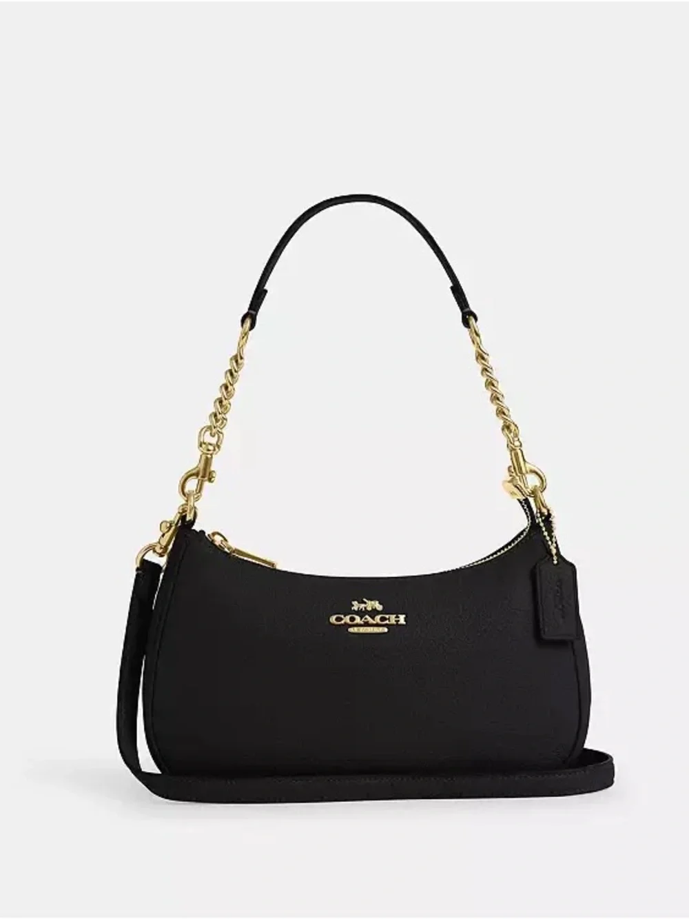 Coach Teri Black Pebbled Leather Shoulder Bag with Gold Hardware